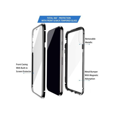 Твърди гърбове Твърди гърбове за Samsung Луксозен алуминиев бъмпър от 2 части с магнити и стъклен протектор лице и гръб оригинален Magnetic Hardware Case за Samsung Galaxy Note 10 Plus N975F черен 